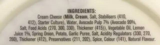 BL-CL/DIP AVOCADO ingredients label