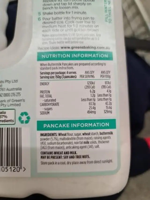 buttermilk pancake shake ingredients label