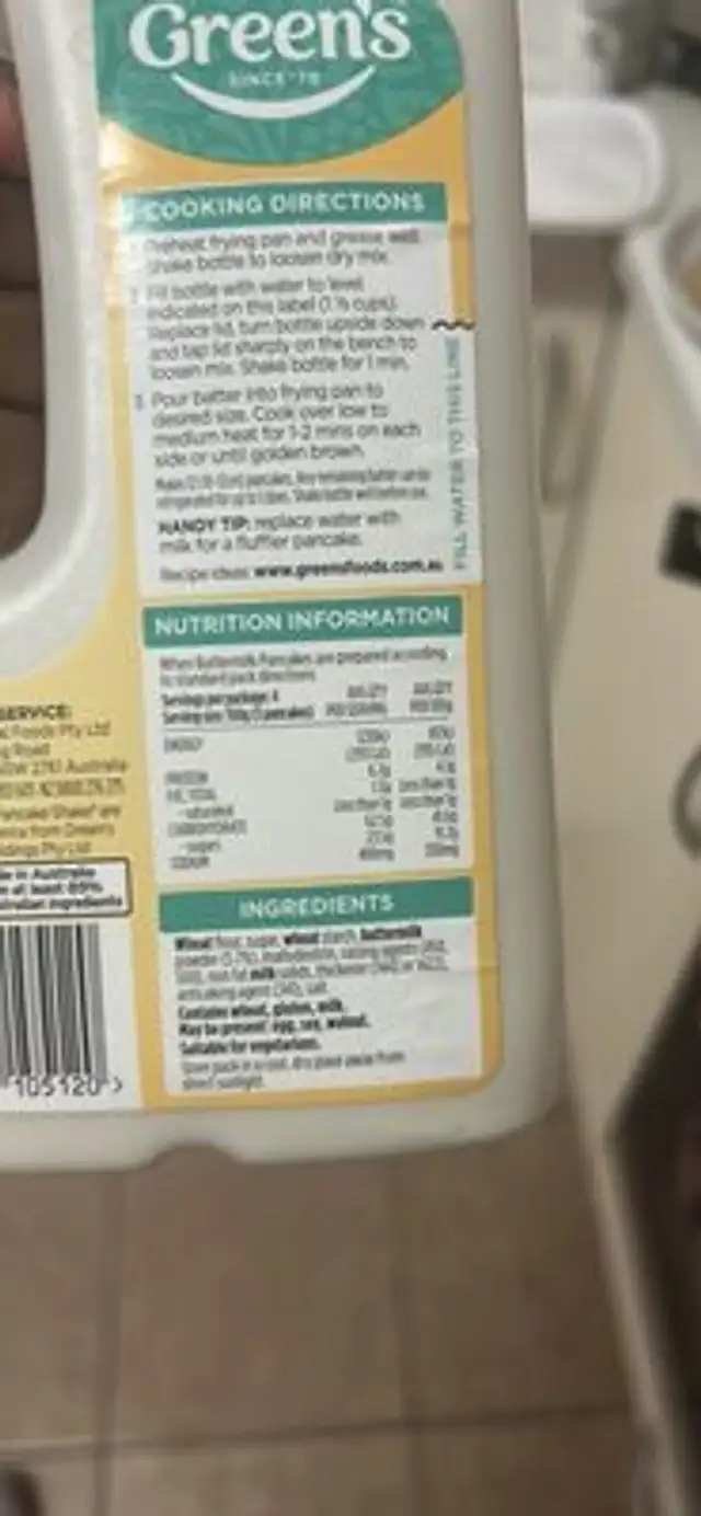 buttermilk pancake shake nutrition facts table