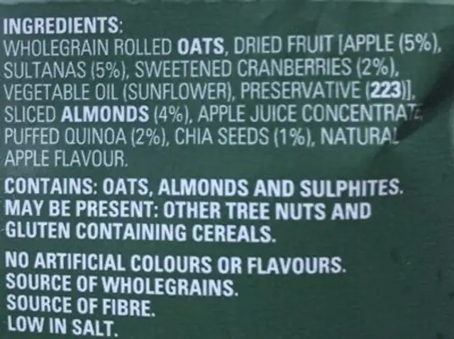 Bircher & Quinoa muesli ingredients label