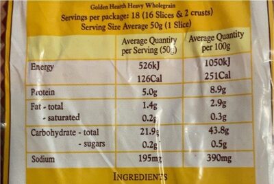 Heavy grain organic bread nutrition facts table