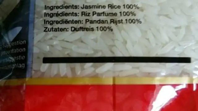 Thai May Thai Hom Mali Rice ingredients label