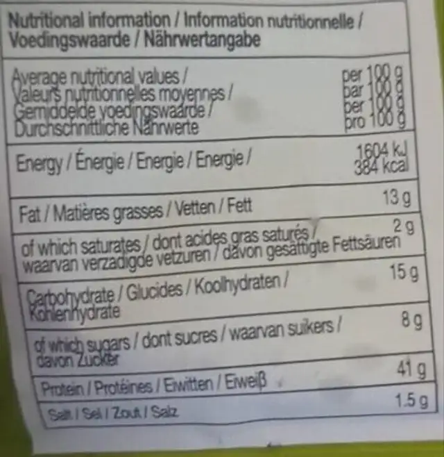 Roasted & salted soybeans nutrition facts table