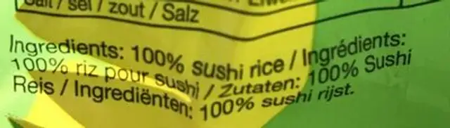 Riz Japonais Kotobuki ingredients label