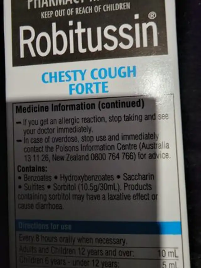 robitussin ingredients label