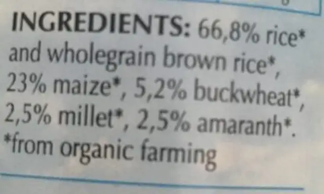 Organic Multigrain Cakes ingredients label