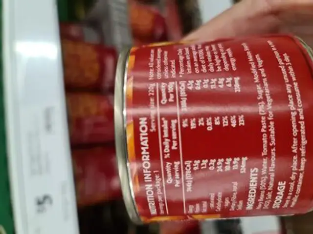 Baked beans in tomato sauce ingredients label