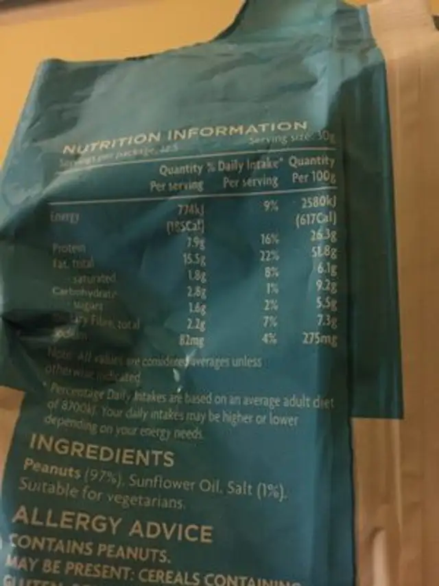 Salted peanuts ingredients label