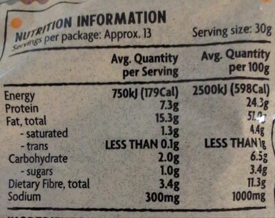 Smoked Flavoured Almond nutrition facts table