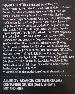 Chicken Enchiladas ingredients label