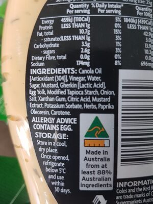Special Burger Sauce ingredients label