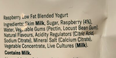 Raspberry Greek Yoghurt ingredients label