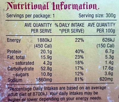 Chicken Fajita with Refried Beans nutrition facts table