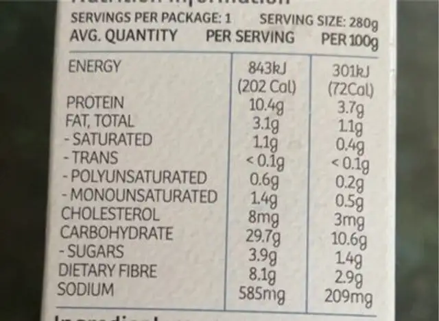 3 Beans, Broccoli Chorizo & Brown Rice nutrition facts table