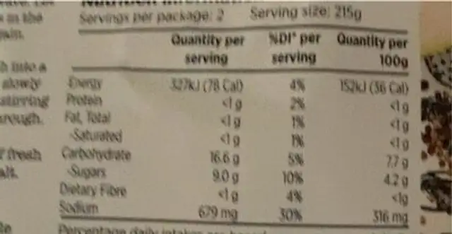 french onion soup nutrition facts table