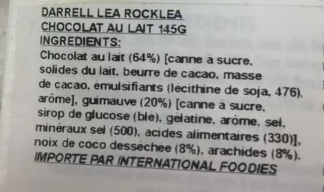 Rocklea Road Original ingredients label