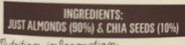 Almond and chia spread ingredients label
