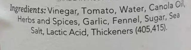 Gaucho's Chimmi Sauce ingredients label