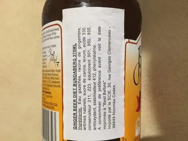Diet Ginger Beer Soft Drink ingredients label