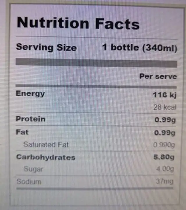 Diet Ginger Beer Soft Drink nutrition facts table