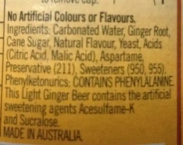 Light ginger beer ingredients label