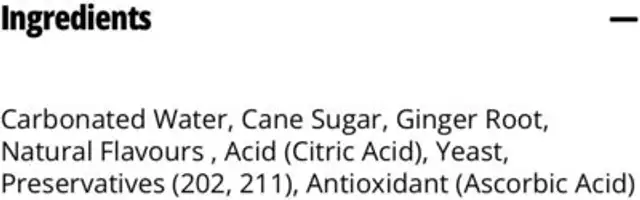 Ginger Beer ingredients label