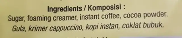 Indocafe Creamy Cappuccino 5 In 1 - 0.88oz ingredients label
