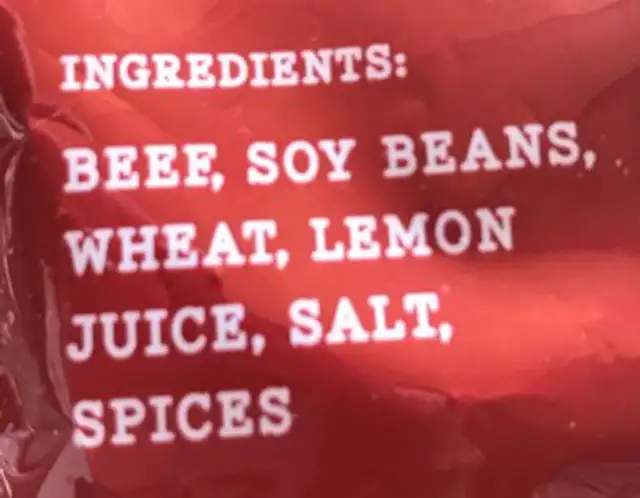 Original Beef Jerky ingredients label