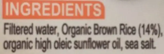 Pure Harvest organic Rice natural imp ingredients label