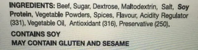 Beef Jerky ingredients label