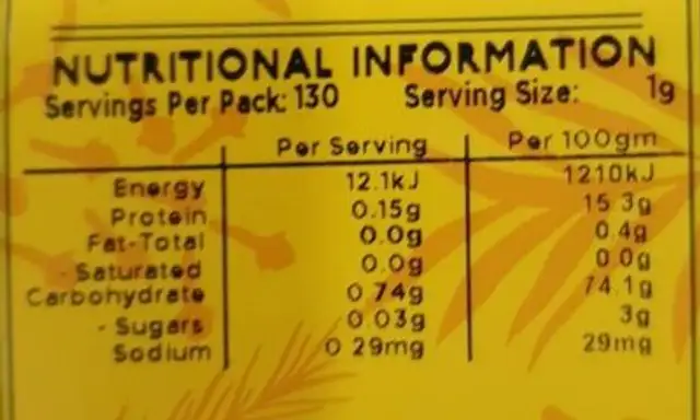 Garlic granules nutrition facts table