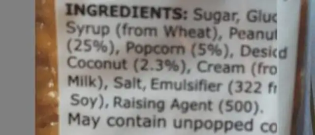 Sweetoz Hawaii Crunch 135G / 15 ingredients label