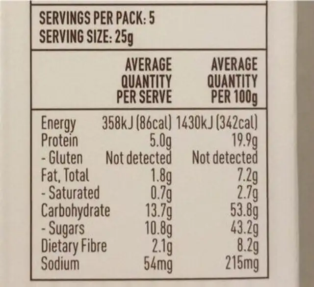 Choc crunch protein fruit bars nutrition facts table