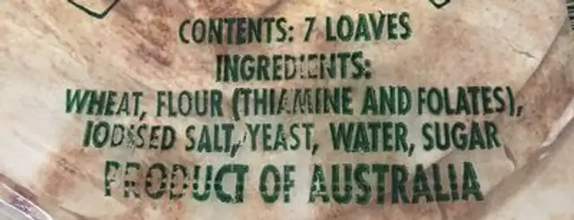 Fresh lebanese bread ingredients label