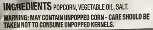Popcorn Original ingredients label
