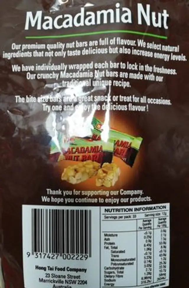 macadamia nut ingredients label
