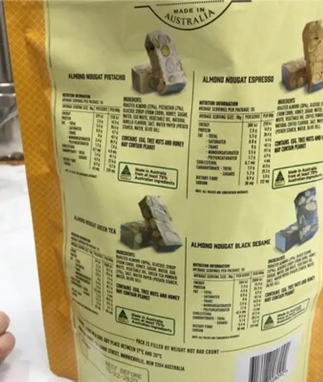 All natural almond gougat soft style assortment nutrition facts table