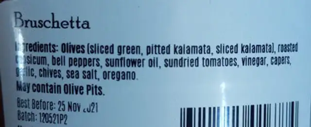 Bruschetta ingredients label