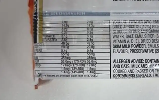 Apricot Muesli nutrition facts table