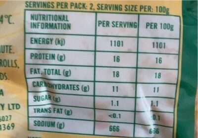 Chilli tofu nutrition facts table