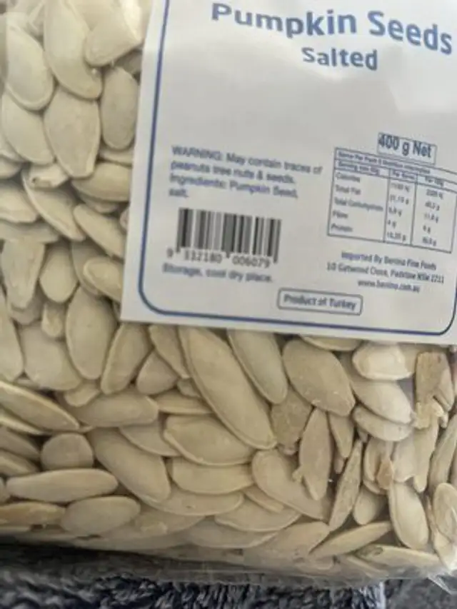 Pumpkin seeds salted ingredients label