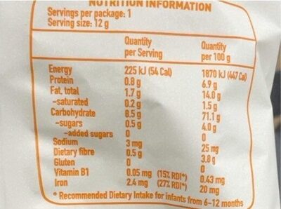 Organic carrot puffs nutrition facts table
