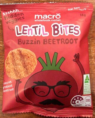 Lentil bites buzzin beetroot front packaging