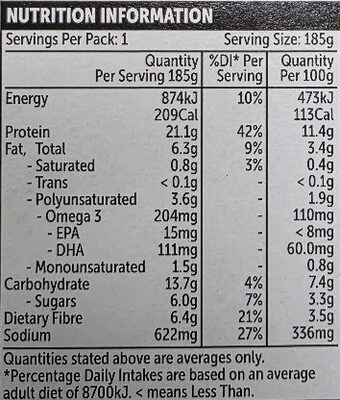 Tuna & beans Mexican style nutrition facts table