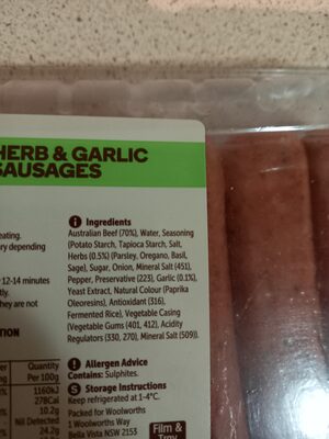 Herb And Garlic Beef Sausage