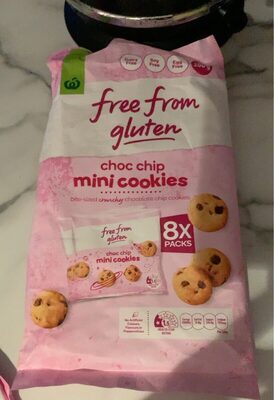 Free from gluten choc chip mini cookies front packaging