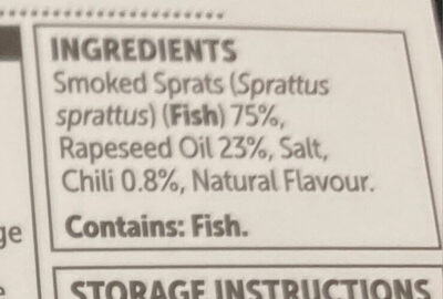 Smoked Sprats ingredients label