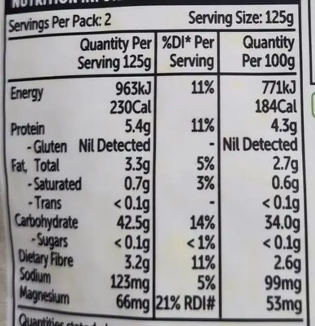 Brown Rice Middle Eastern Style nutrition facts table