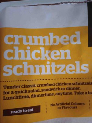 Crumbed chicken schnitzels