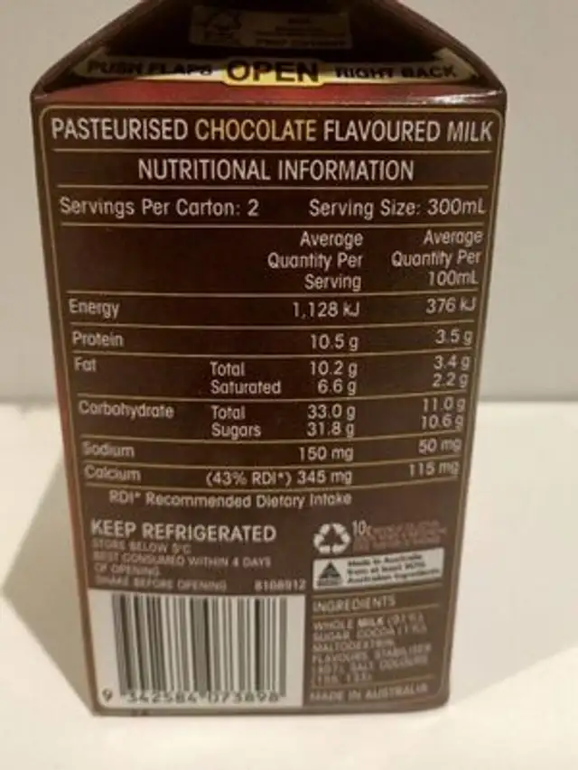 chocolate milk nutrition facts table